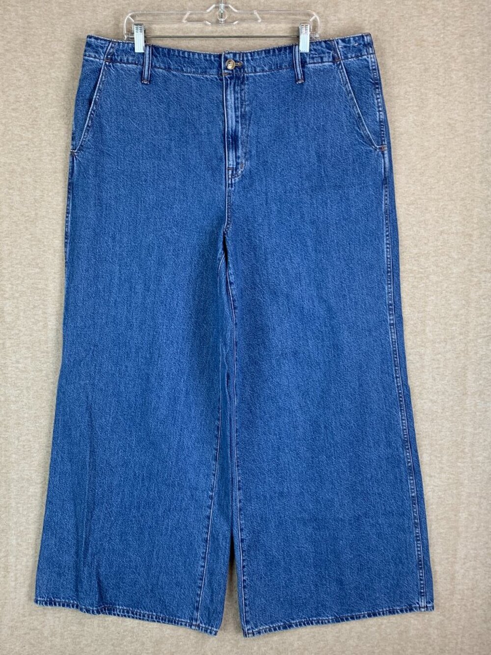 Madewell Wide Sweep Trousers Size 33 Blue Denim Wide Leg Flare 100% Cotton